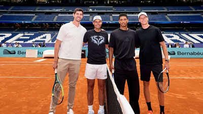 Watch: Rafael Nadal back on court! Legend plays tennis against Jannik Sinner, Jude Bellingham | Tennis News