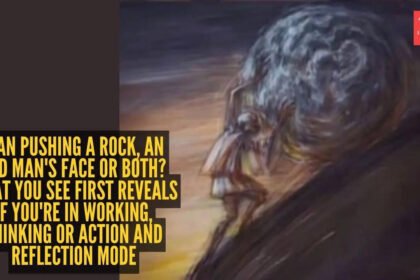 Optical illusion personality test: Man pushing a rock, an old man’s face or both? What you see first reveals if you’re in working, thinking or action and reflection mode