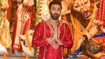 Ranbir Kapoor makes a festive style statement in Rs 80K red and gold embroidered kurta set at Mumbai’s Durga Puja pandal ahead of ‘Ramayana: Part 1’ release | Hindi Movie News